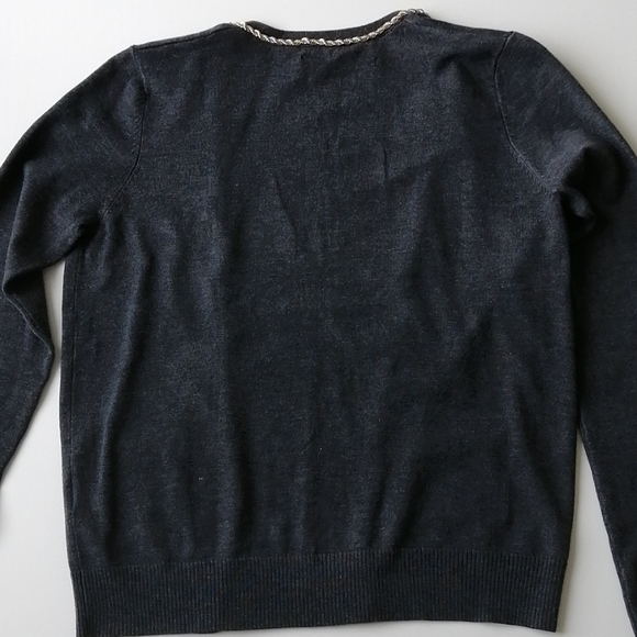 Hermes styled gold chain grey cardigans sweater - Picture 6 of 16